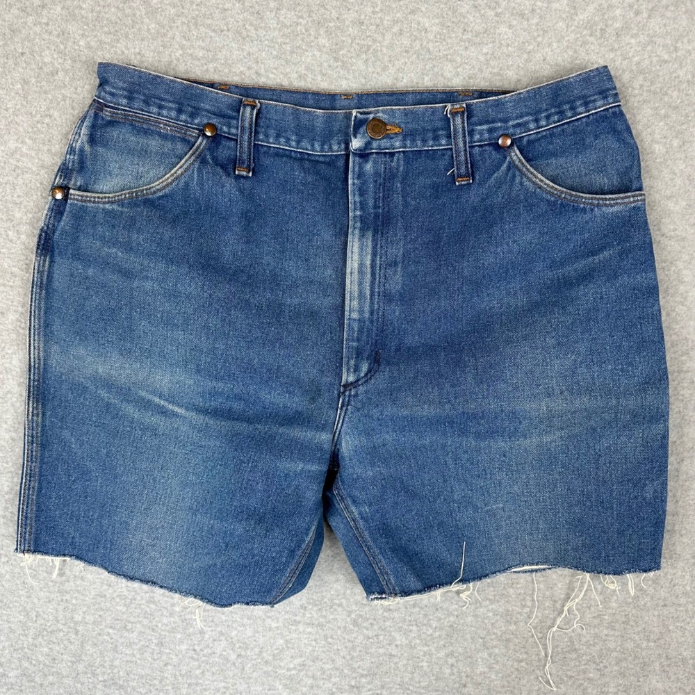 Vtg Wrangler Western 912DEN‎ Denim Cut Off Shorts Blue Made in USA 35
